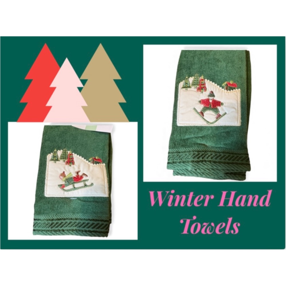 Christmas Embroidered Green Guest Towel Set NWT - Picture 1 of 12